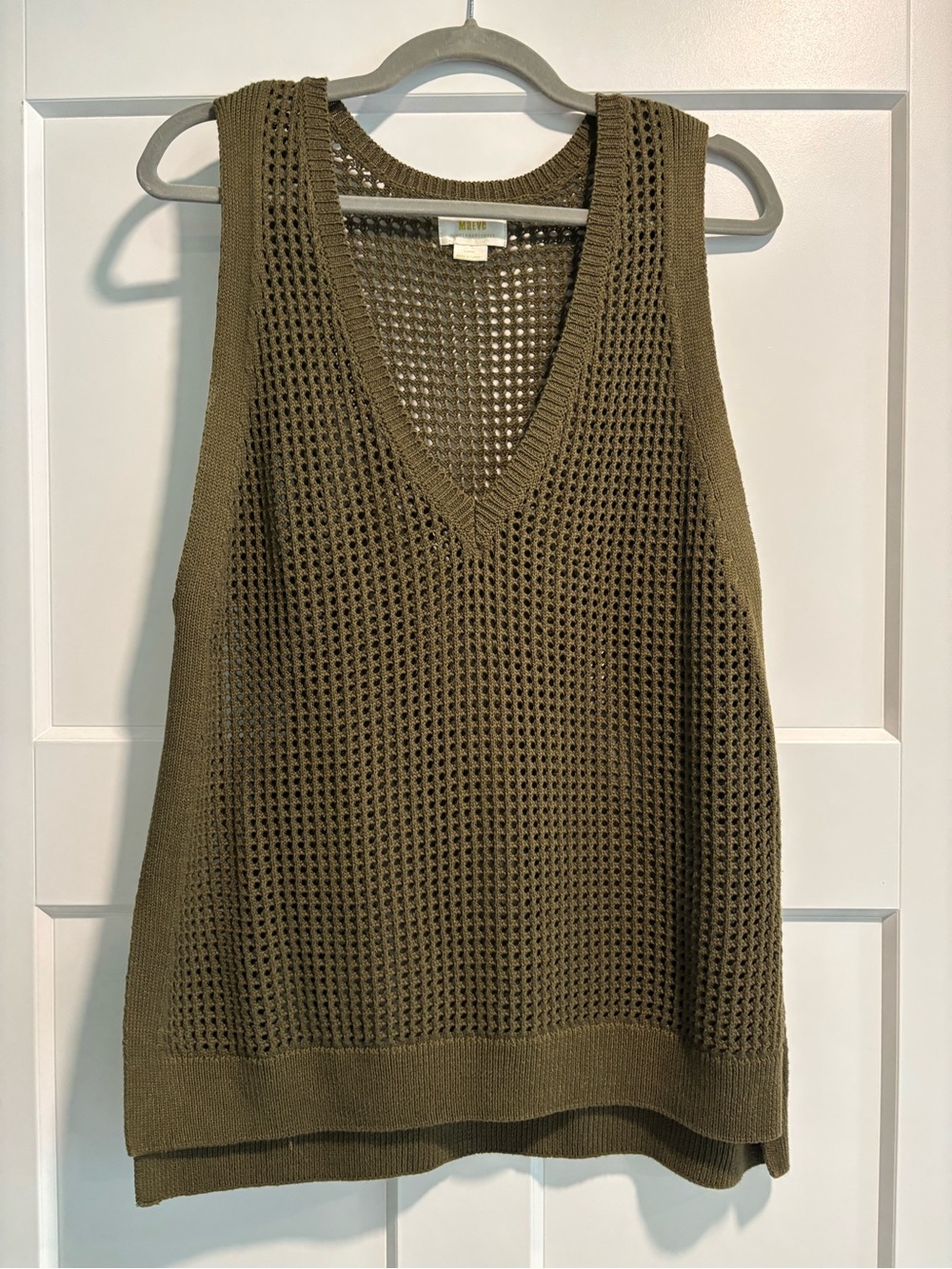 Maeve Olive Open-Weave V-Neck Sweater Vest